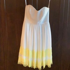 Baby blue and yellow strapless dress